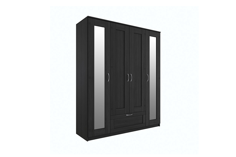 Шкаф четырехстворчатый Сириус венге с одним ящиком и двумя зеркалами