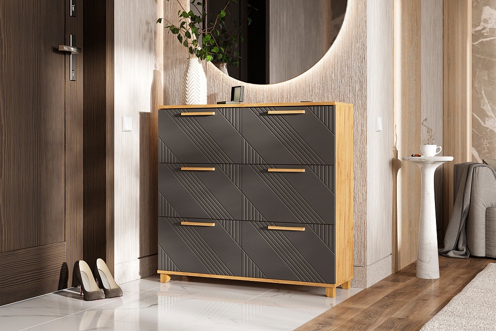 Обувница Ирис дуб крафт / браш графит