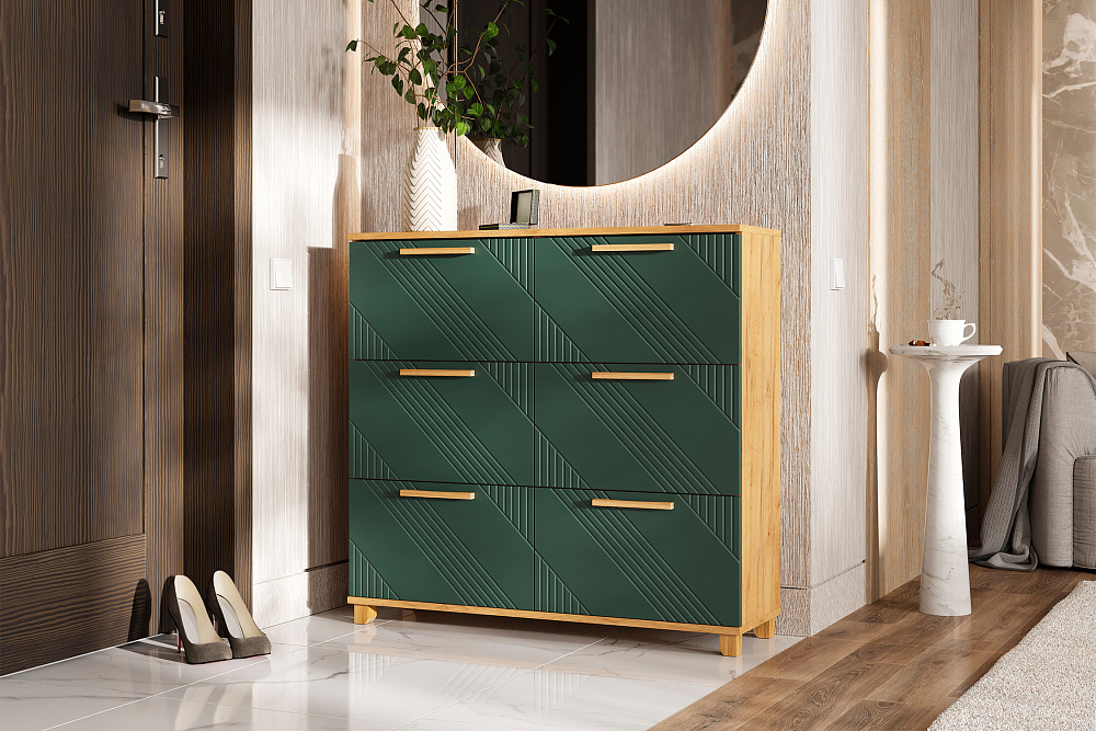 Обувница Ирис дуб крафт / браш мени грин