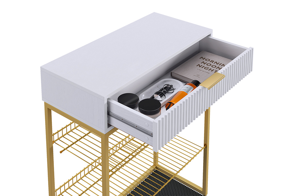 Обувница Вельвет золото / белый матовый