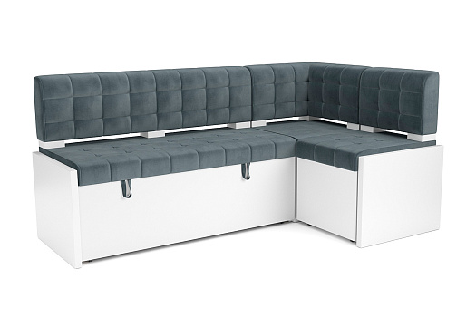 Кухонный угловой диван дельфин Ганновер велюр серо-синий