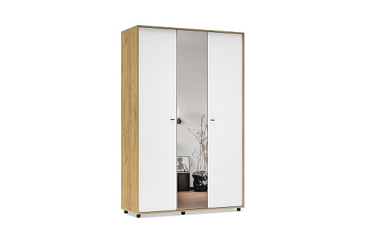 Шкаф 3-х створчатый Ливенто белый матовый / дуб золотой