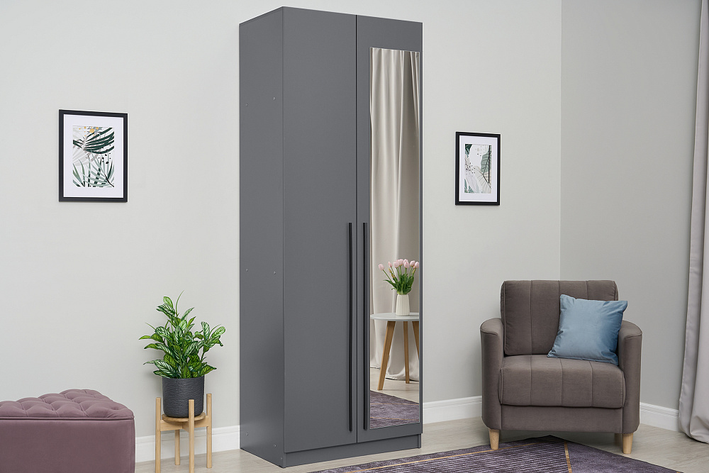 Шкаф 2-х створчатый Берген с зеркалом серый графит