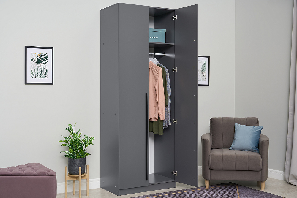 Шкаф 2-х створчатый Берген с зеркалом серый графит