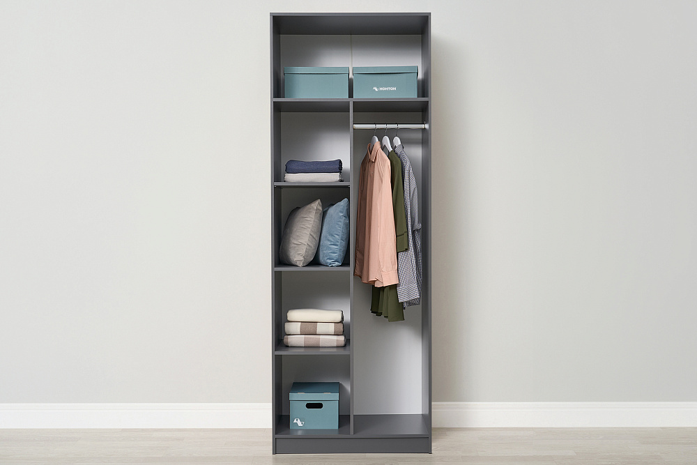 Шкаф 2-х створчатый Берген с зеркалом серый графит