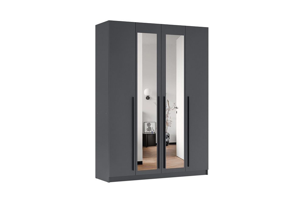 Шкаф 4-х створчатый Берген 1.6 м с зеркалами серый графит