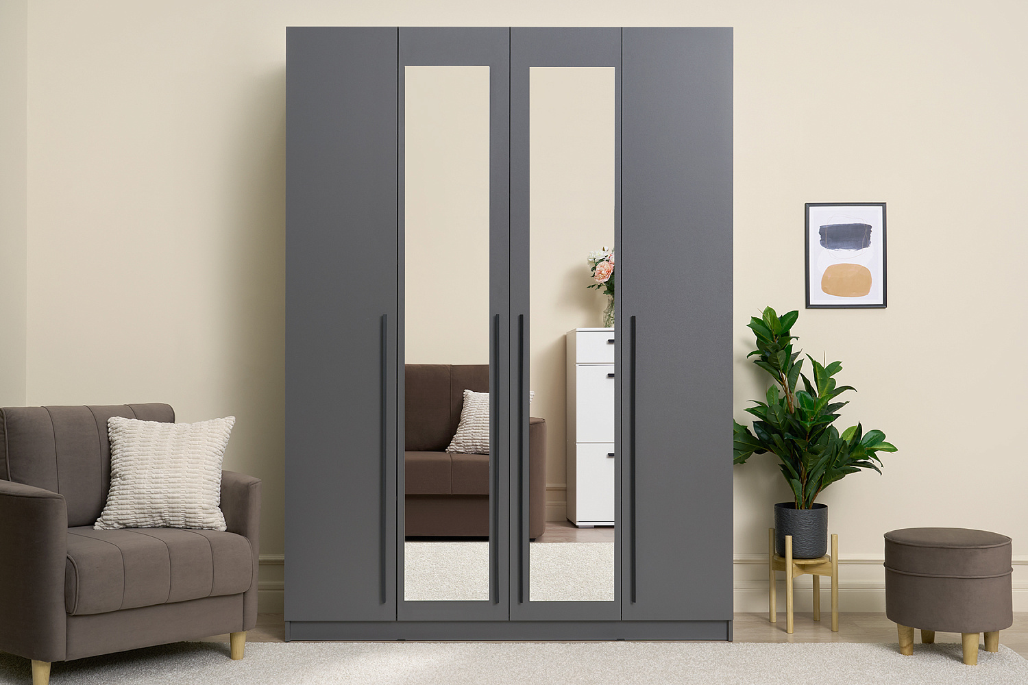 Шкаф 4-х створчатый Берген 1.6 м с зеркалами серый графит