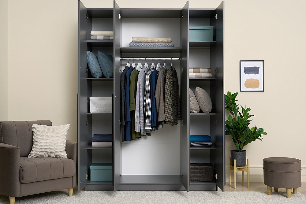 Шкаф 4-х створчатый Берген 1.6 м с зеркалами серый графит