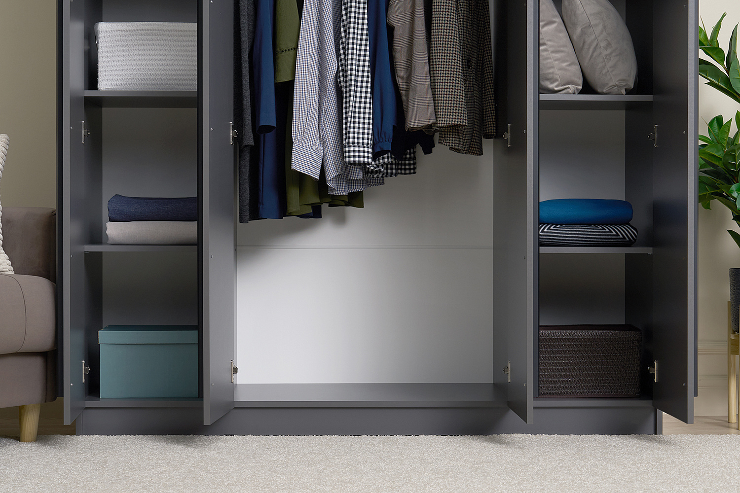 Шкаф 4-х створчатый Берген 1.6 м с зеркалами серый графит