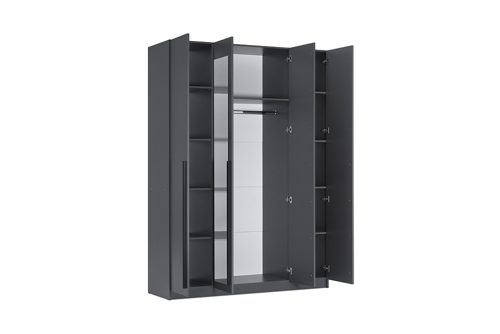 Шкаф 4-х створчатый Берген 1.6 м с зеркалами серый графит
