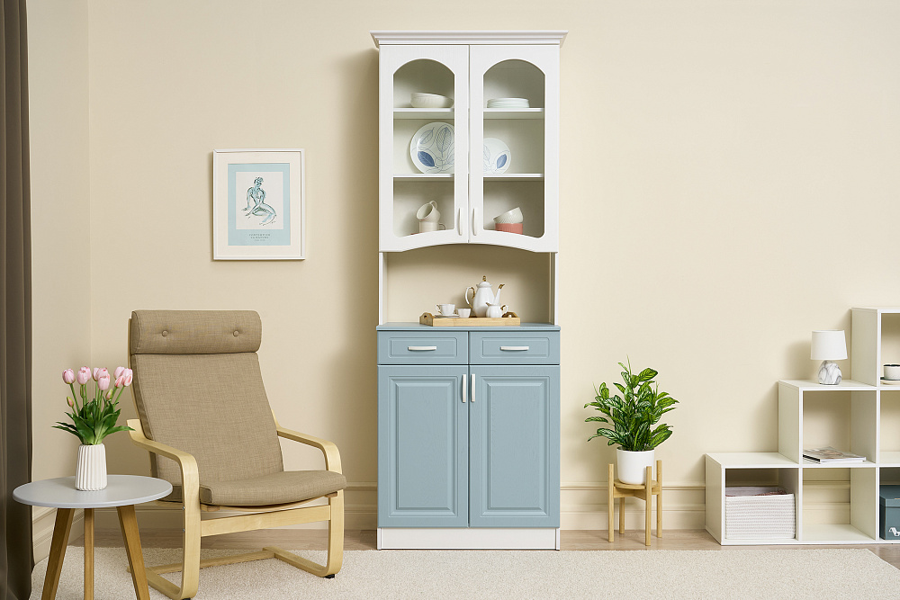 Буфет Констанция 2-х створчатый белый матовый / голубой