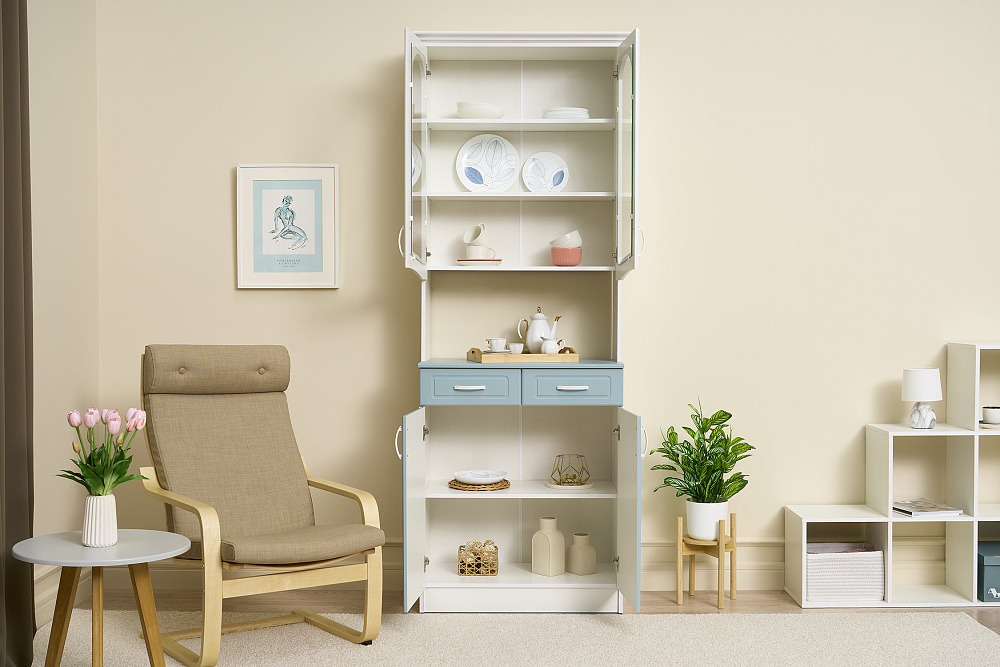 Буфет Констанция 2-х створчатый белый матовый / голубой