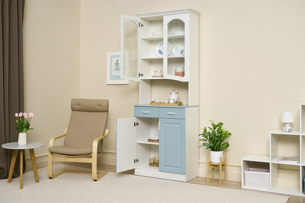 Буфет Констанция 2-х створчатый белый матовый / голубой
