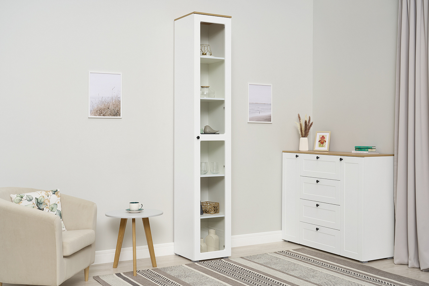 Шкаф-витрина Остин 16.394.03 белый шагрень / дуб золотой