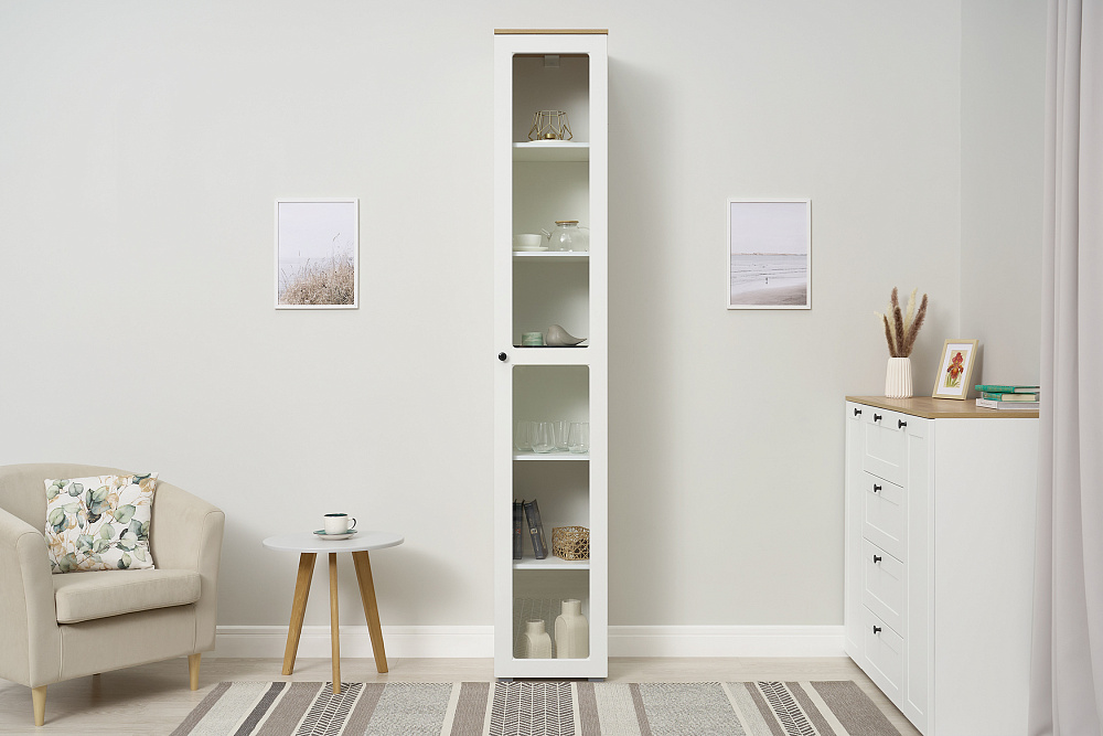 Шкаф-витрина Остин 16.394.03 белый шагрень / дуб золотой