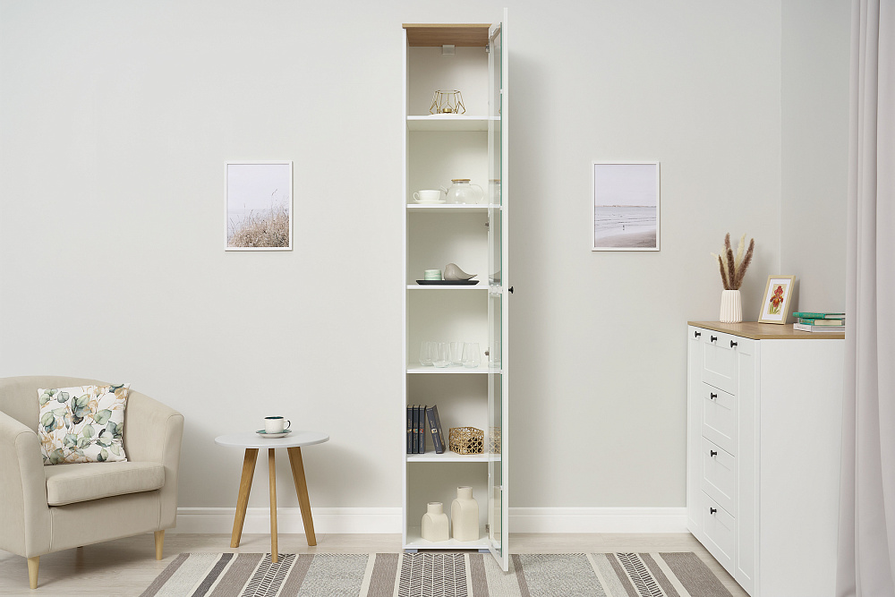 Шкаф-витрина Остин 16.394.03 белый шагрень / дуб золотой