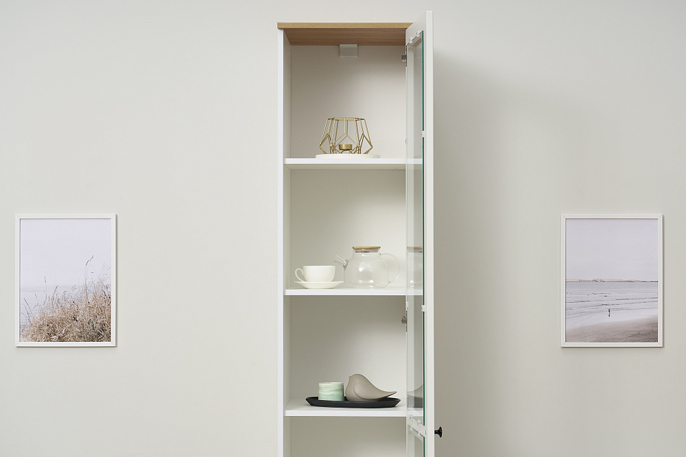 Шкаф-витрина Остин 16.394.03 белый шагрень / дуб золотой