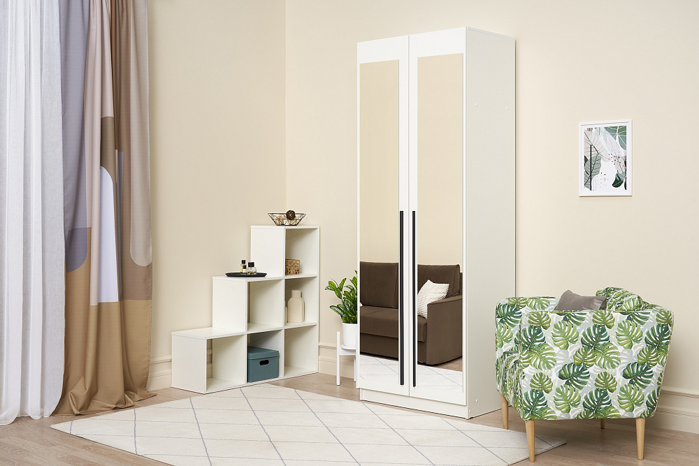 Шкаф 2-х створчатый Берген с зеркалами белое дерево