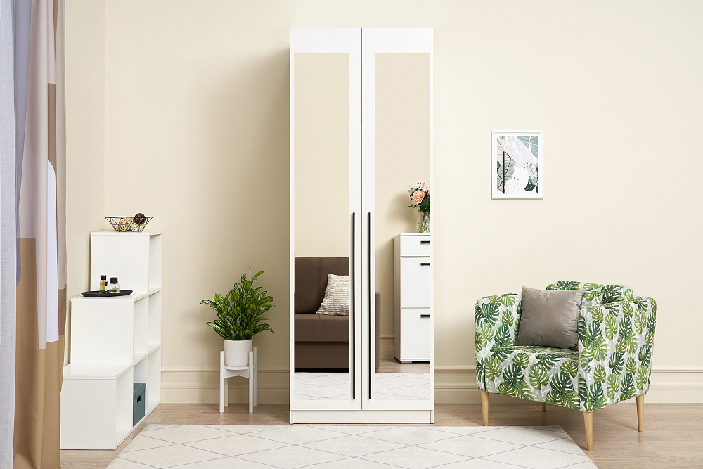 Шкаф 2-х створчатый Берген с зеркалами белое дерево