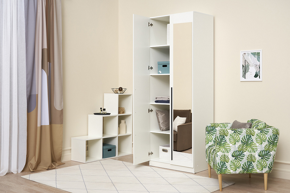 Шкаф 2-х створчатый Берген с зеркалами белое дерево