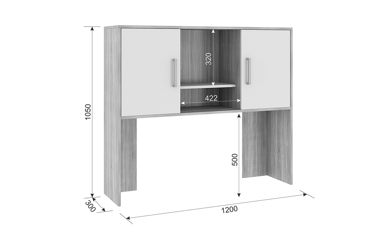 Надстройка для стола компьютерного Лайт-2 белый