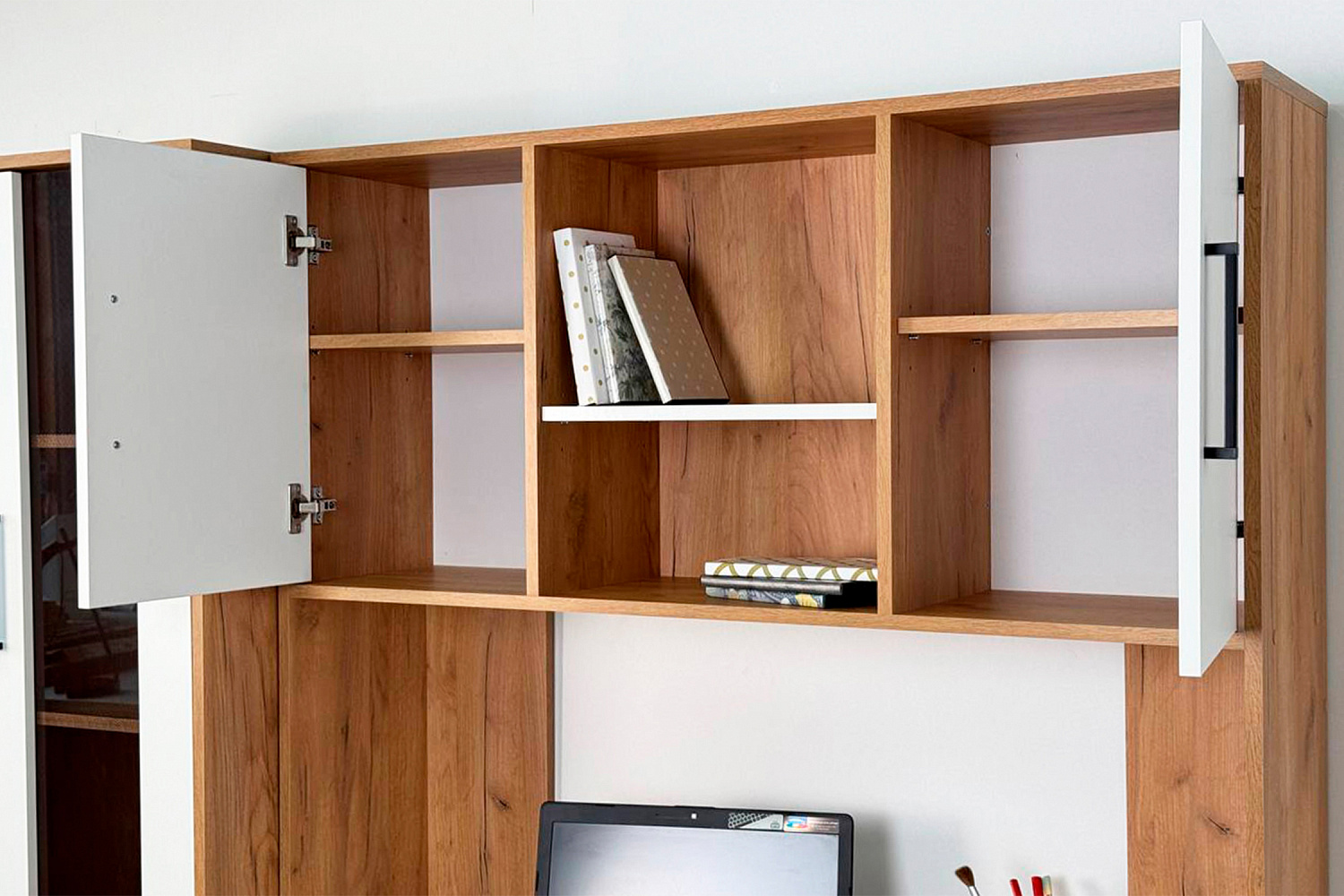 Надстройка для стола компьютерного Лайт-2 дуб крафт золотой / белый