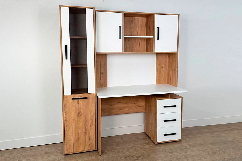 Надстройка для стола компьютерного Лайт-2 дуб крафт золотой / белый