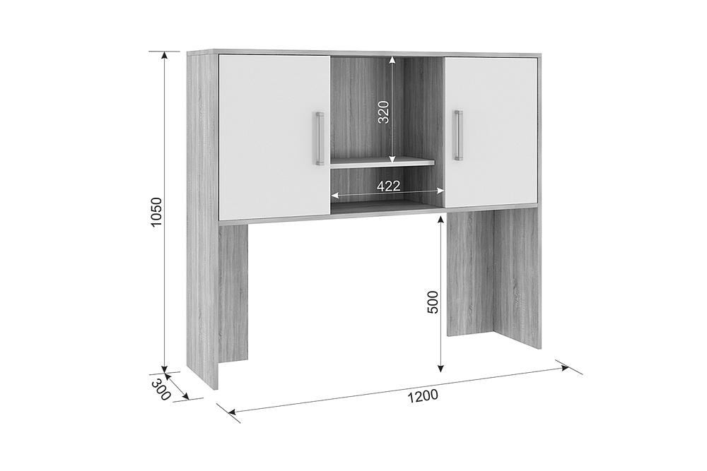 Надстройка для стола компьютерного Лайт-2 дуб крафт золотой / белый