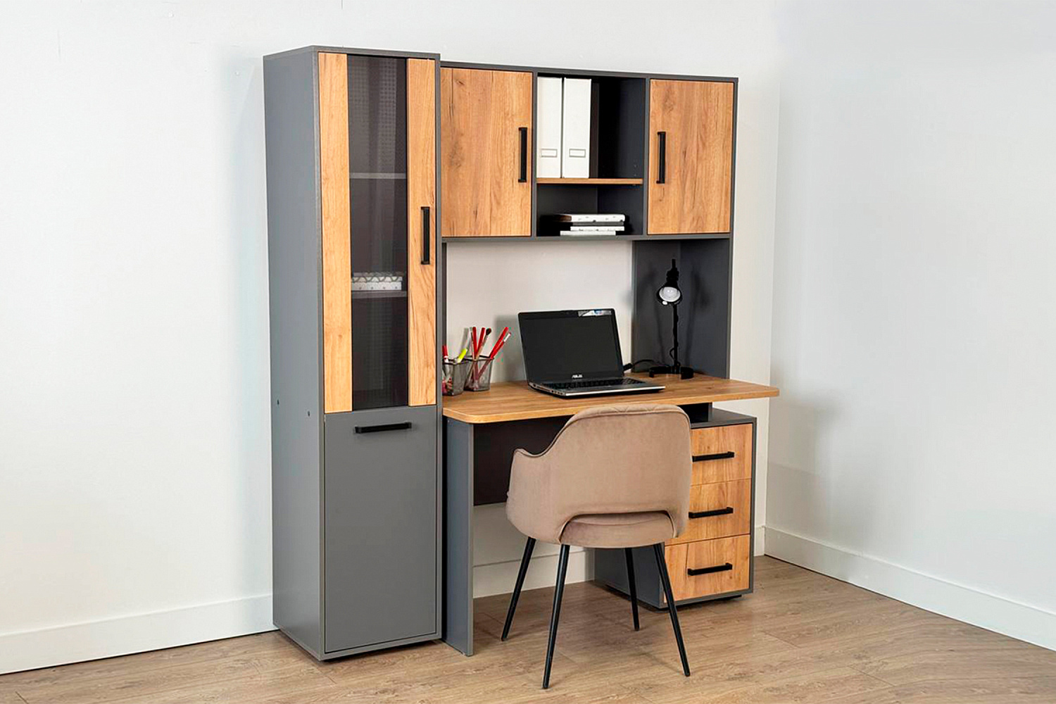 Стол компьютерный Лайт-2 графит / дуб крафт золотой