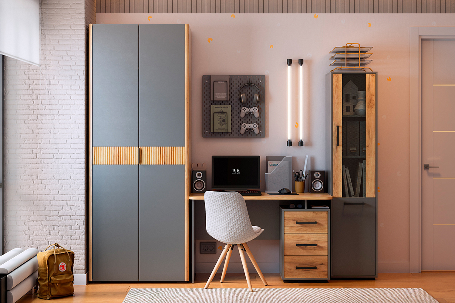 Стол компьютерный Лайт-2 графит / дуб крафт золотой