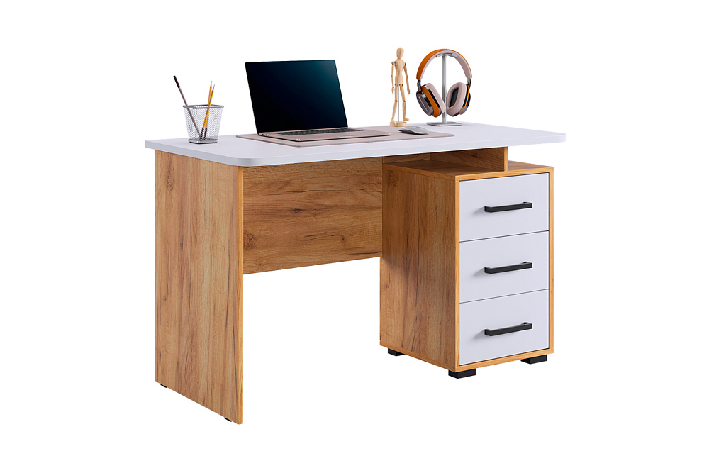 Стол компьютерный Лайт-2 дуб крафт золотой / белый