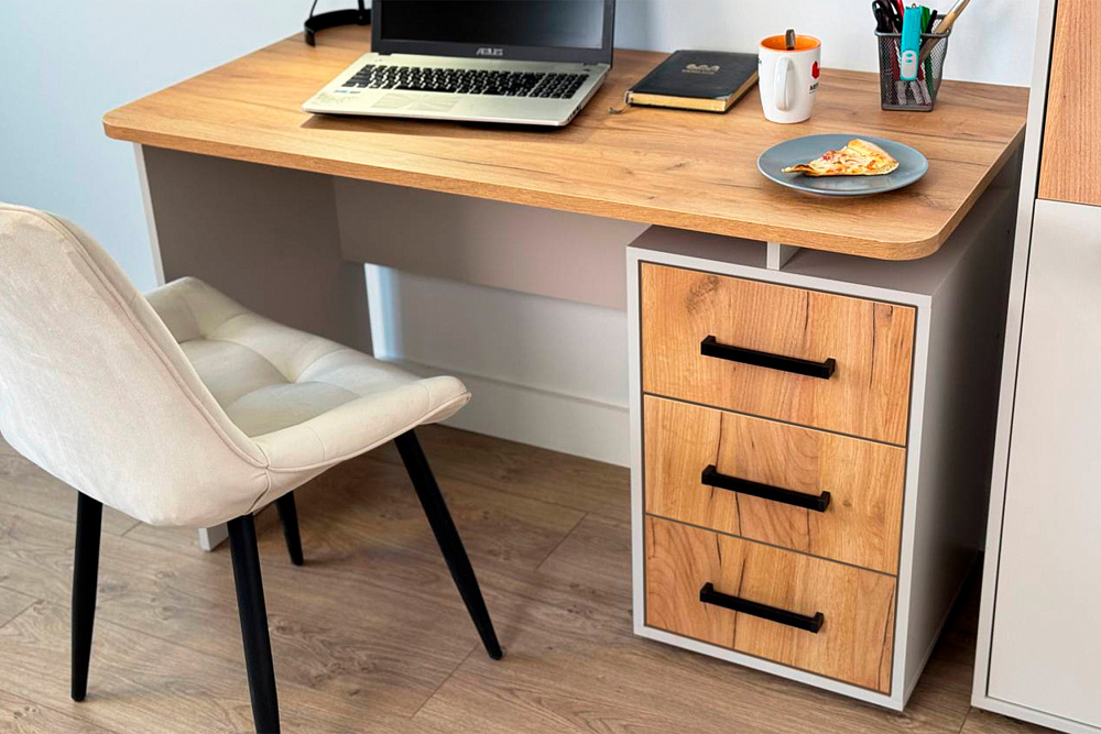 Стол компьютерный Лайт-2 кашемир / дуб крафт золотой