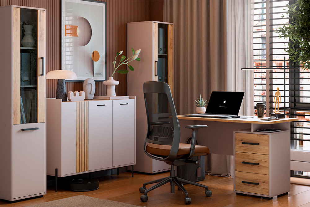 Стол компьютерный Лайт-2 кашемир / дуб крафт золотой