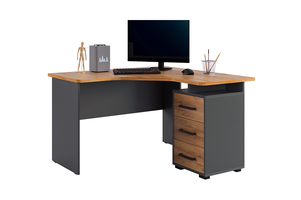 Стол компьютерный угловой Лайт-2 графит / дуб графит золотой