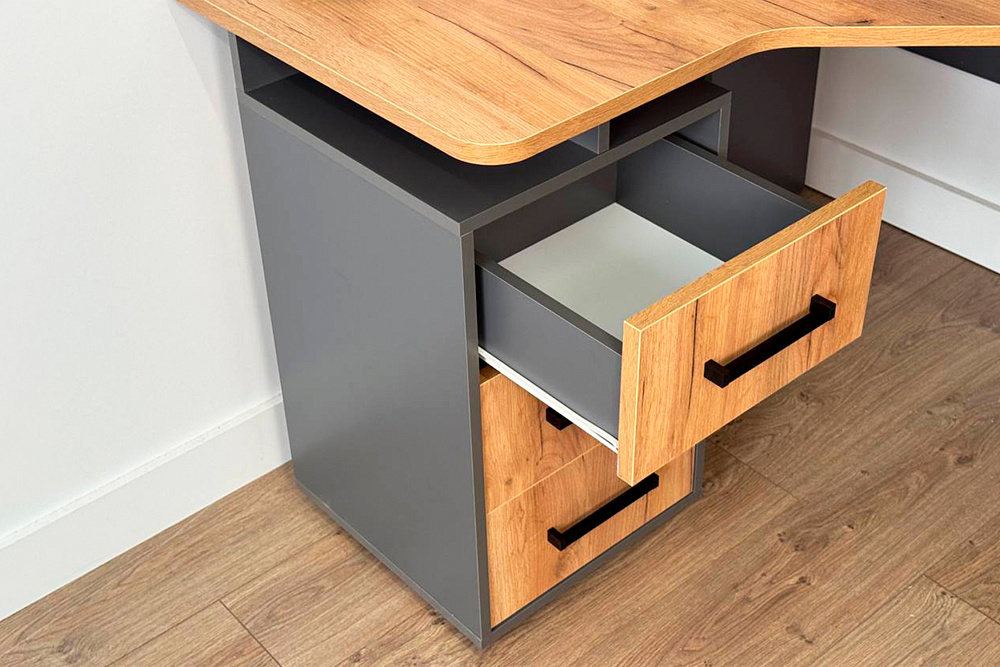 Стол компьютерный угловой Лайт-2 графит / дуб графит золотой