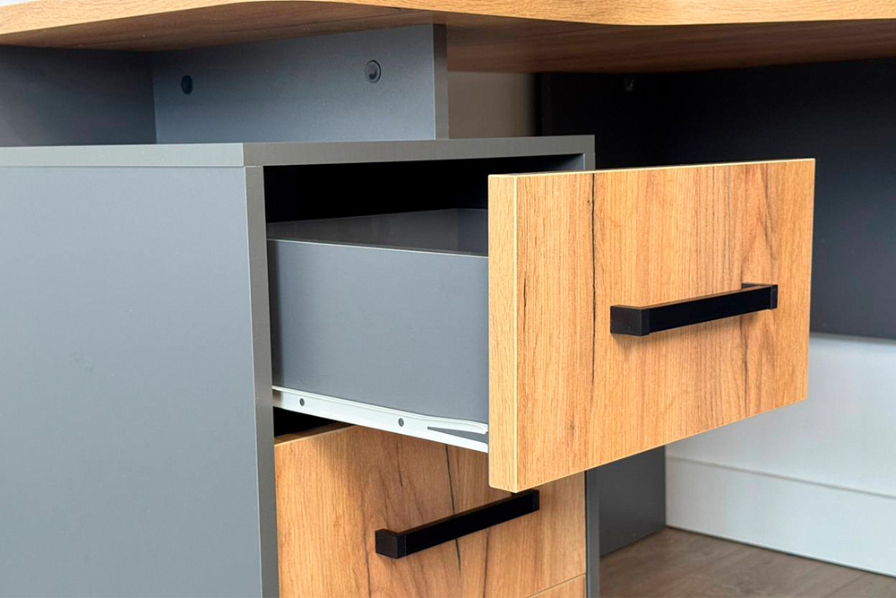 Стол компьютерный угловой Лайт-2 графит / дуб графит золотой