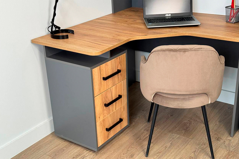 Стол компьютерный угловой Лайт-2 графит / дуб графит золотой