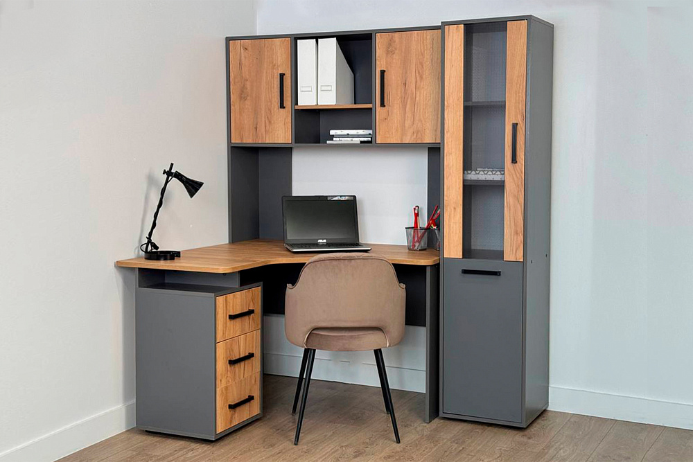 Стол компьютерный угловой Лайт-2 графит / дуб графит золотой