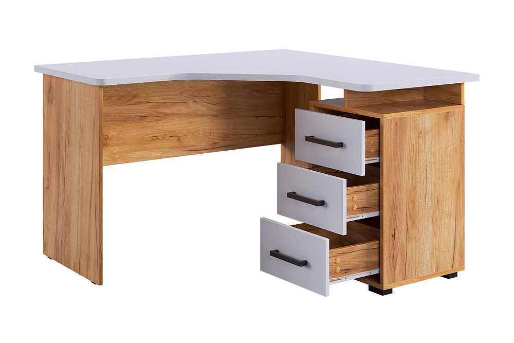 Стол компьютерный угловой Лайт-2 дуб крафт золотой / белый