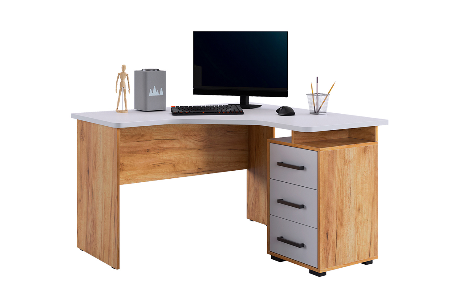 Стол компьютерный угловой Лайт-2 дуб крафт золотой / белый