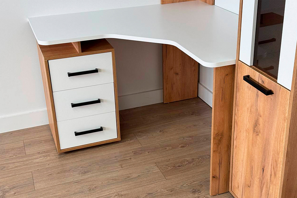 Стол компьютерный угловой Лайт-2 дуб крафт золотой / белый