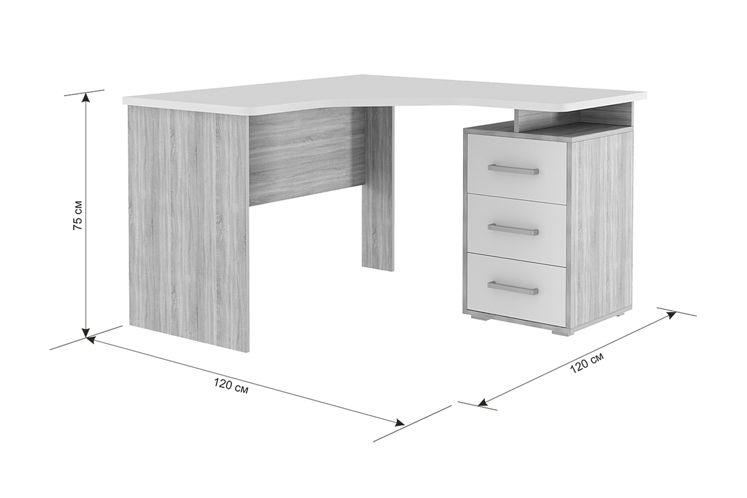 Стол компьютерный угловой Лайт-2 дуб крафт золотой / белый