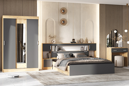 Модульная спальня Бассо дуб крафт / графит