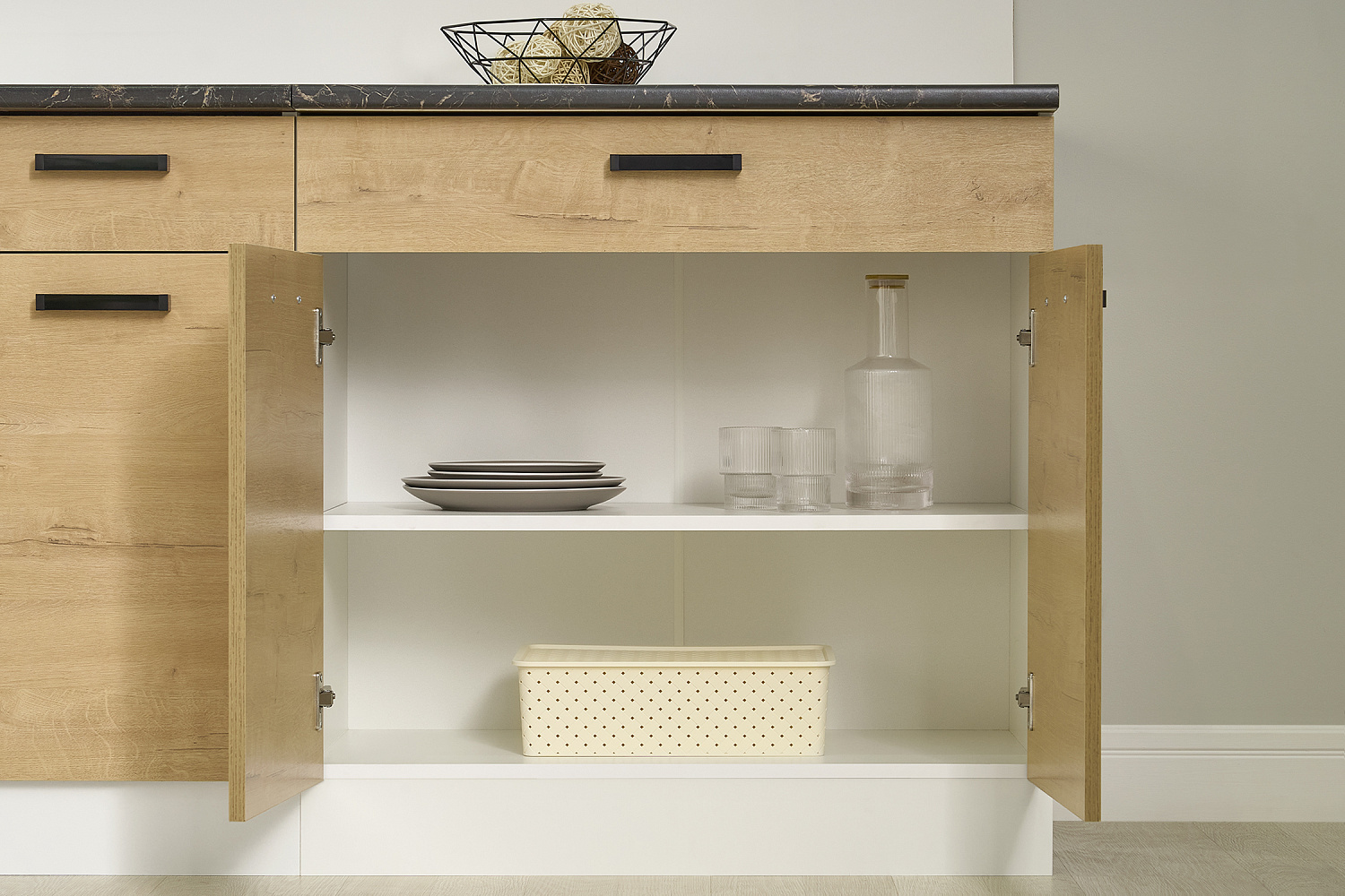 Модульная кухня Брауни белый гладкий / дуб вотан