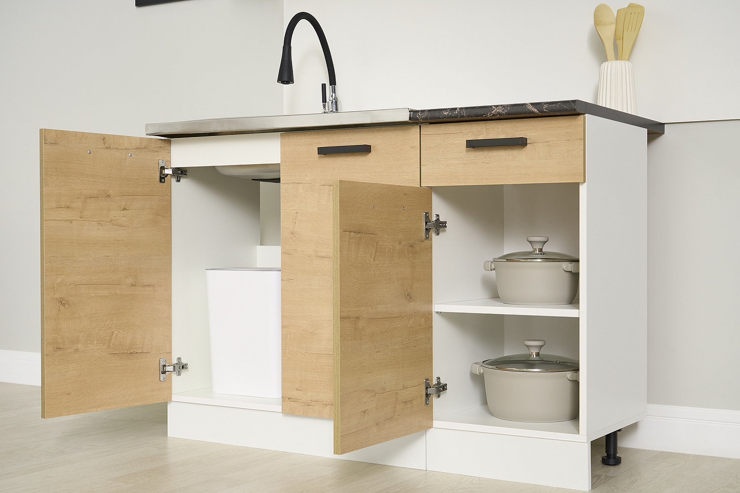 Модульная кухня Брауни белый гладкий / дуб вотан