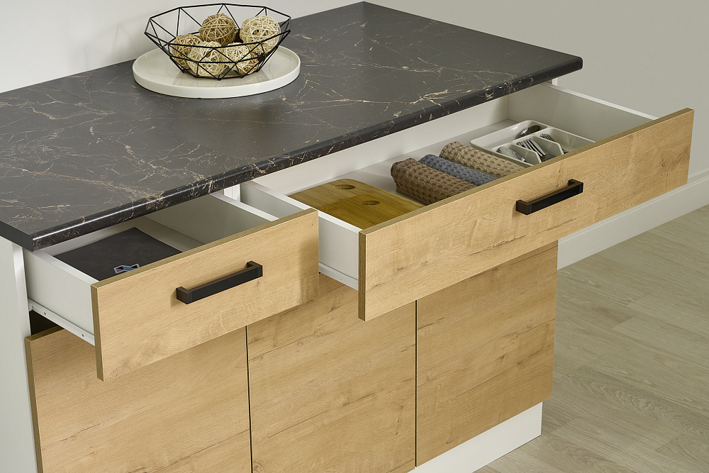 Модульная кухня Брауни белый гладкий / дуб вотан