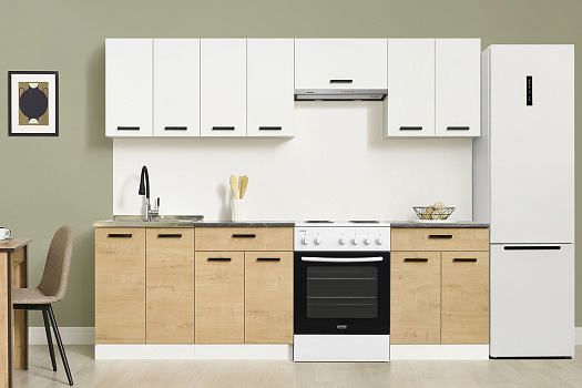 Модульная кухня Брауни белый гладкий / дуб вотан