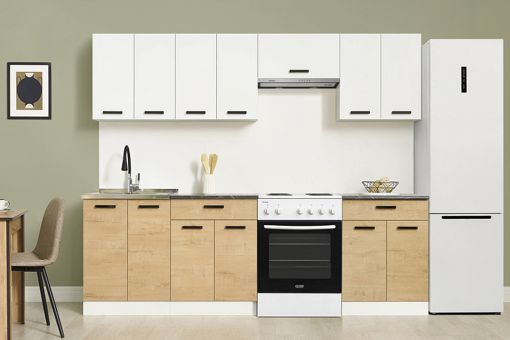 Модульная кухня Брауни белый гладкий / дуб вотан