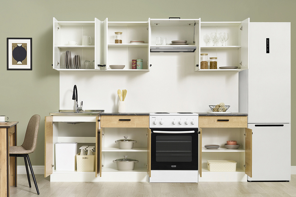 Модульная кухня Брауни белый гладкий / дуб вотан