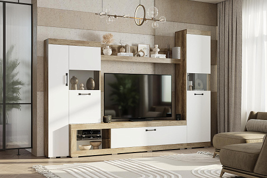 Гостиная Тесла дуб каньон / белый